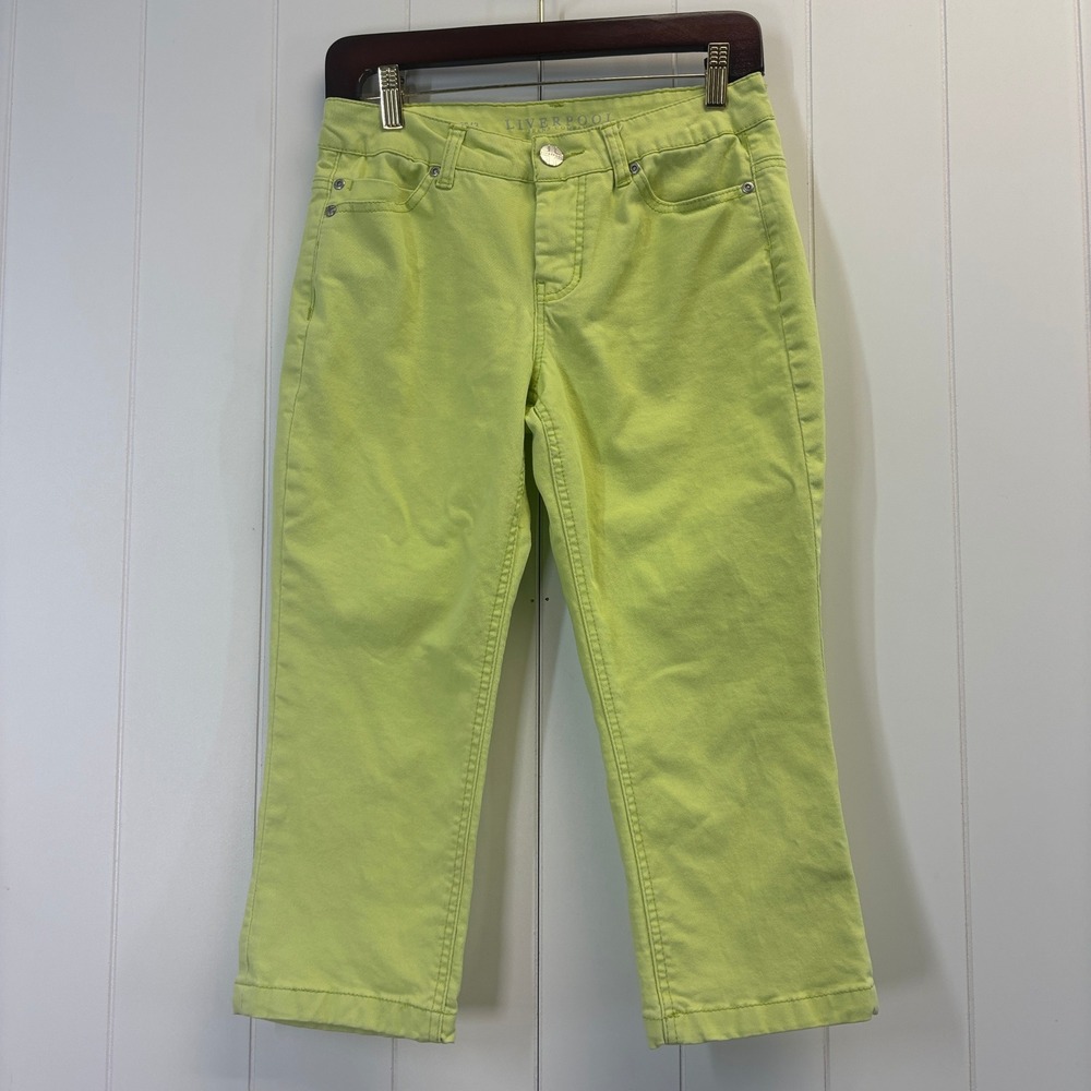 Liverpool Preppy Michelle Capri Denim Jeans 26/2 Neon Green Dopamine Summer Chic